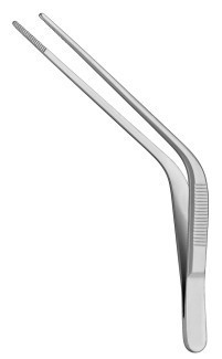 Wilde Dressing Forceps, Angled, Serrated Tips, 5" (12.7 Cm)